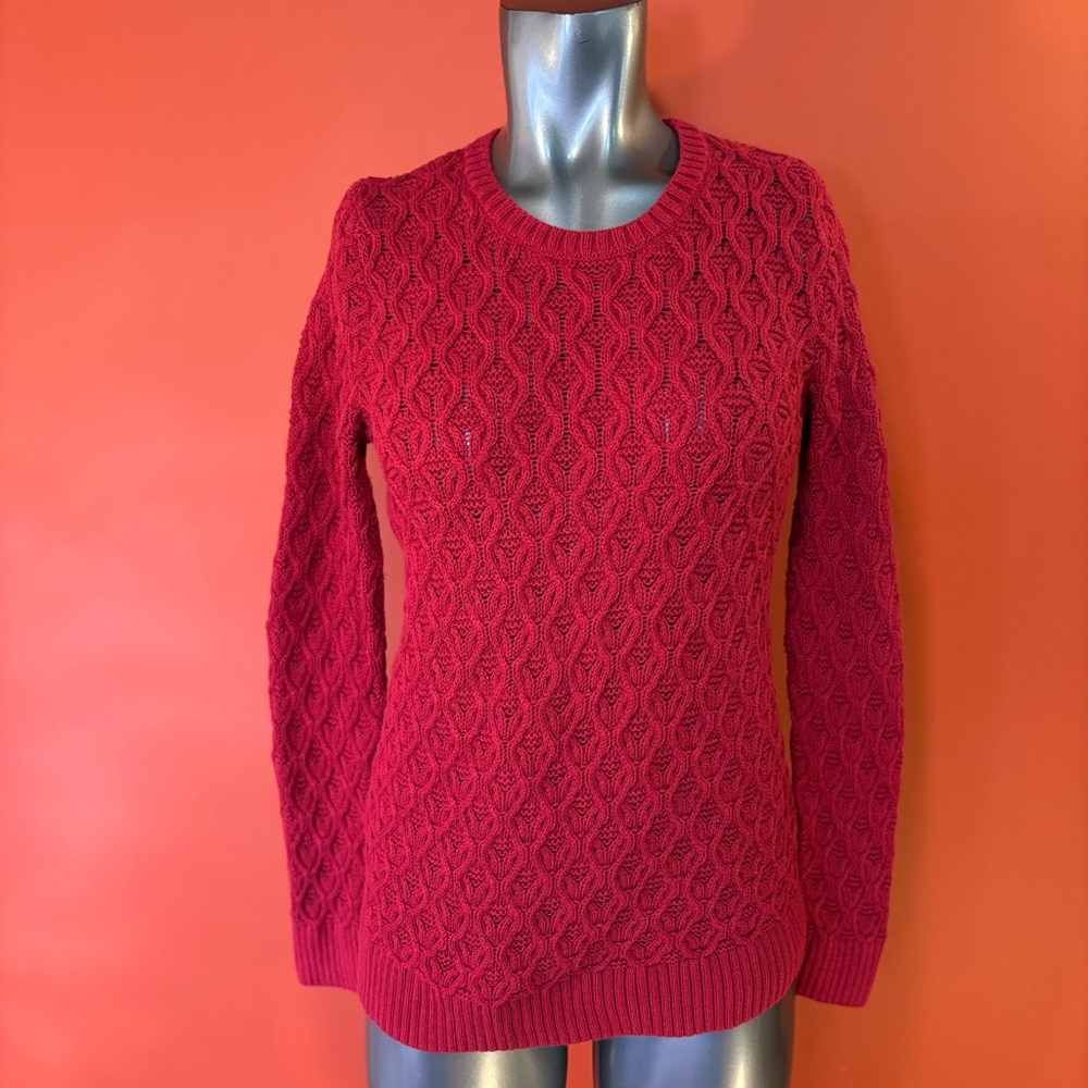 JEANNE PIERRE Deep Red Cable Knit Sweater